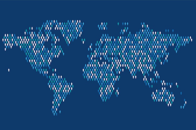 Wereldbevolking infographic kaart gemaakt van mensen met stokcijfers