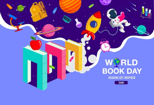 Wereldboekendag lezen ImaginationxA terug naar school sjabloon banner concept vectorillustratie