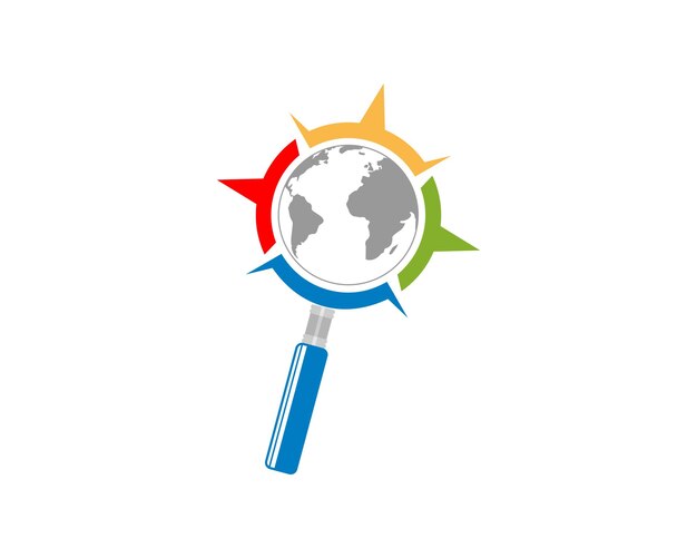 Wereldbol in het vergrootglazen vector logo