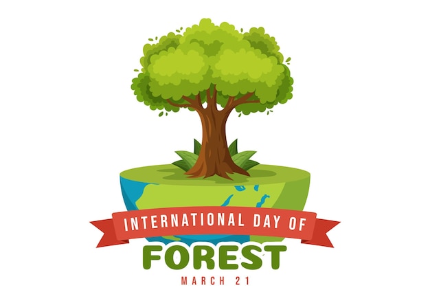 Wereldbosbouwdag op 21 maart Illustratie om het bos op te leiden en te beschermen in de hand getekend