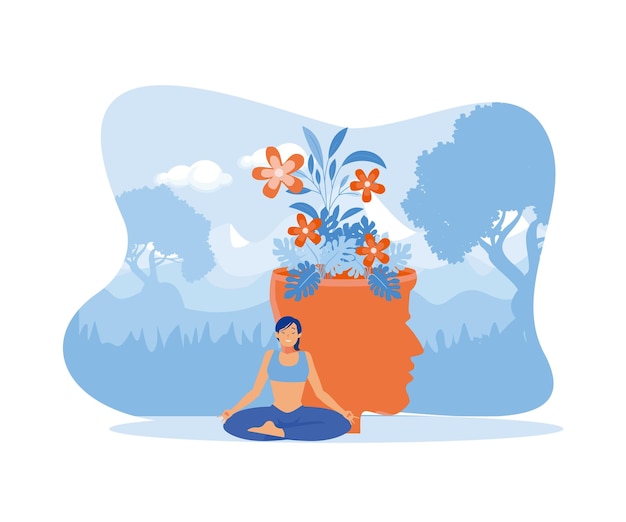 Werelddag van de geestelijke gezondheid concept papieren menselijk hoofd symbool en bloemen platte vector moderne illustratie