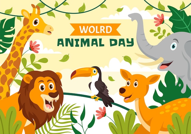 Werelddierendag Illustratie met verschillende dieren of dieren in het wild voor bescherming van habitats en bossen