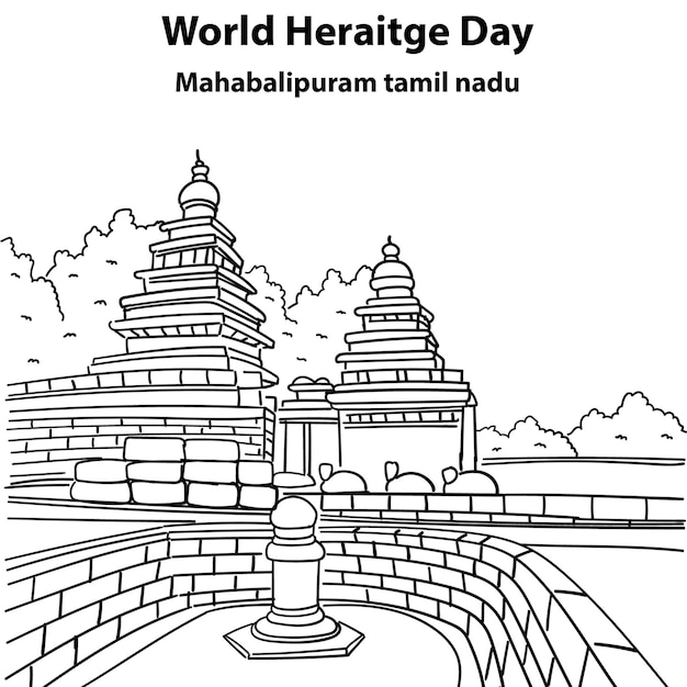 Werelderfgoeddag Mahabalipuram Tempel Hand Sketch