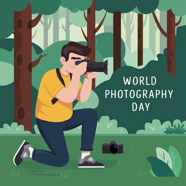Wereldfotografie Dag platte vector illustratie