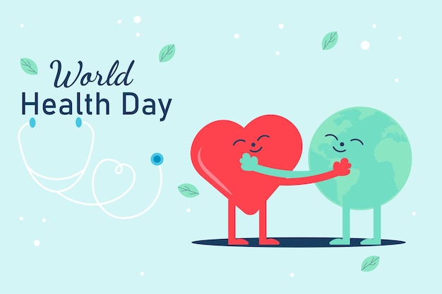 Wereldgezondheidsdag achtergrond Cartoon aarde en hart knuffelen