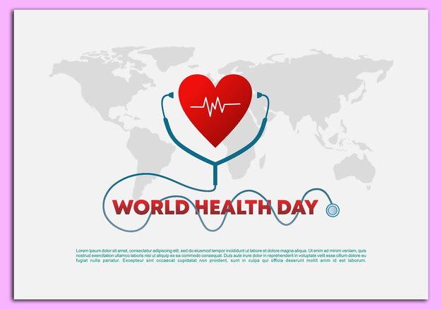 Wereldgezondheidsdag achtergrond met hartslag stethoscoop en wereldkaart