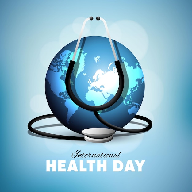 Vector wereldgezondheidsdag-illustratie met planeet en stethoscoop