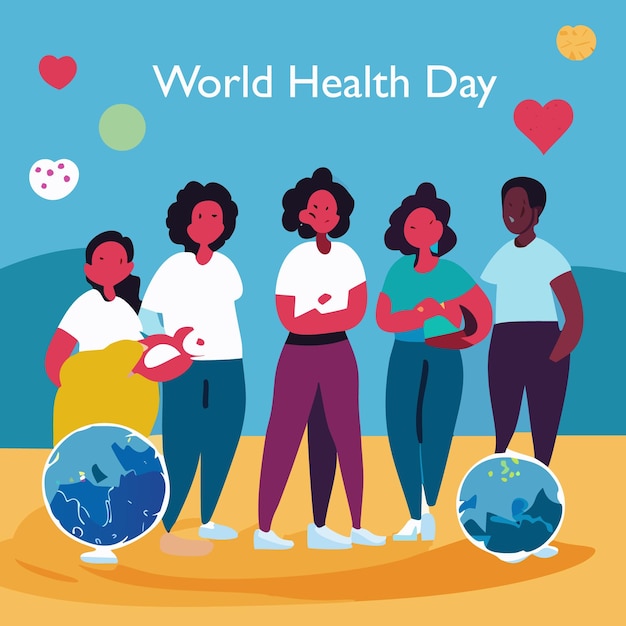 Vector wereldgezondheidsdag vieren met eenheid en welzijn