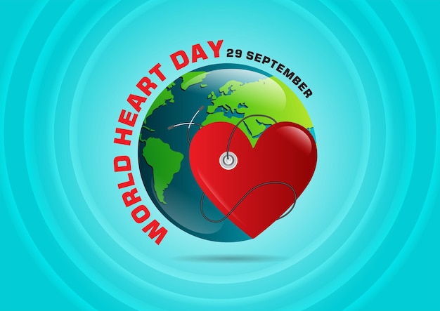 Vector wereldhartdag logo-ontwerp met hart en wereldbol