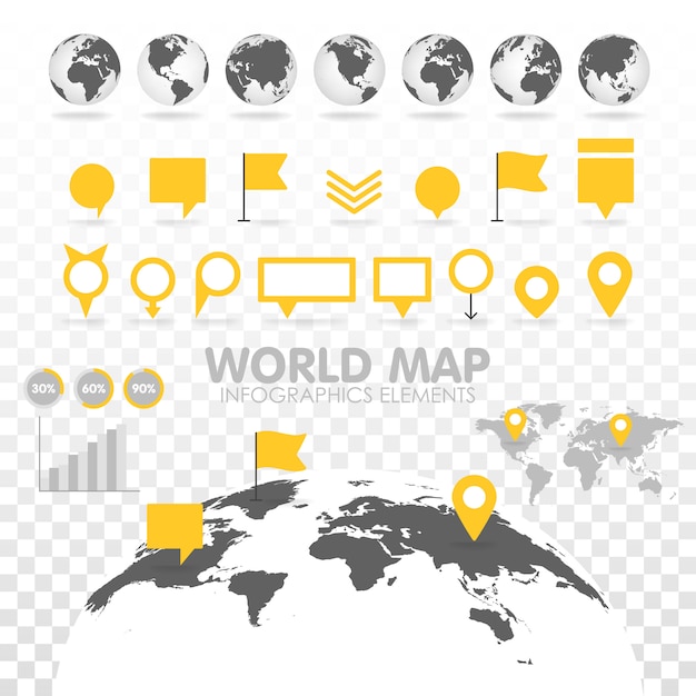 Wereldkaart 3d met set van infographics elementen.