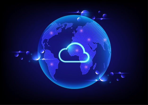 Wereldkaart bol met cloud computing technologie illustratie achtergrond