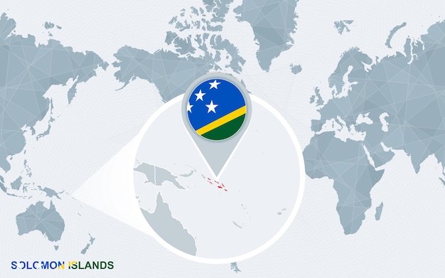 Wereldkaart gecentreerd op Amerika met uitvergrote Salomonseilanden