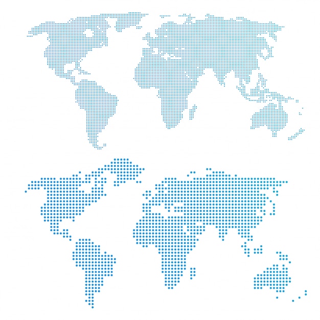 Wereldkaart in stippen, blauwe kleur.