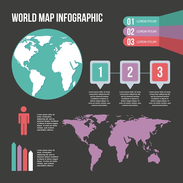 Vector wereldkaart infographic bar bevolking stappen symbool