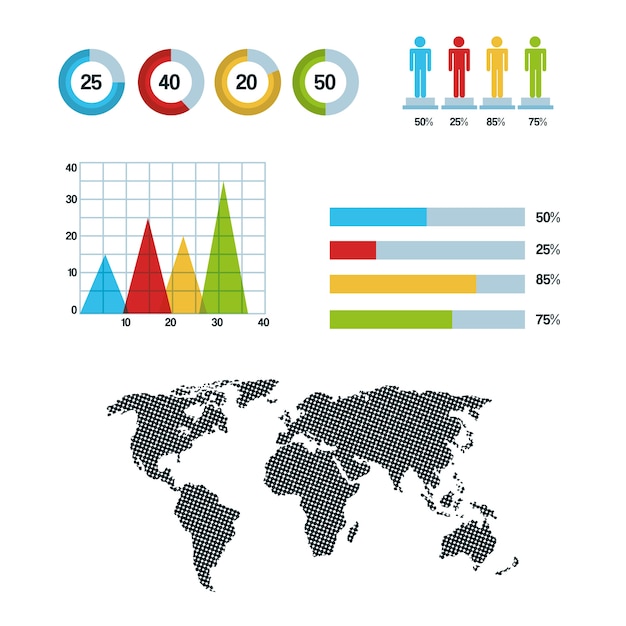 Wereldkaart infographic cirkeldiagram grafiek