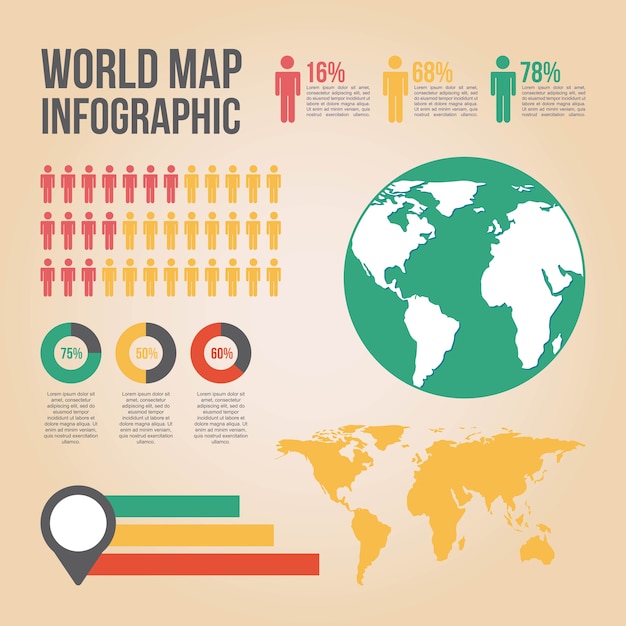 Vector wereldkaart infographic grafiek mensen grafieken