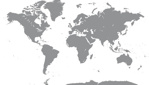 Wereldkaart met een hoog contrast in grijze silhouet op witte achtergrond voor wereldwijd gebruik