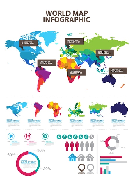 Wereldkaart met geselecteerde landen infographic ontwerpsjabloon
