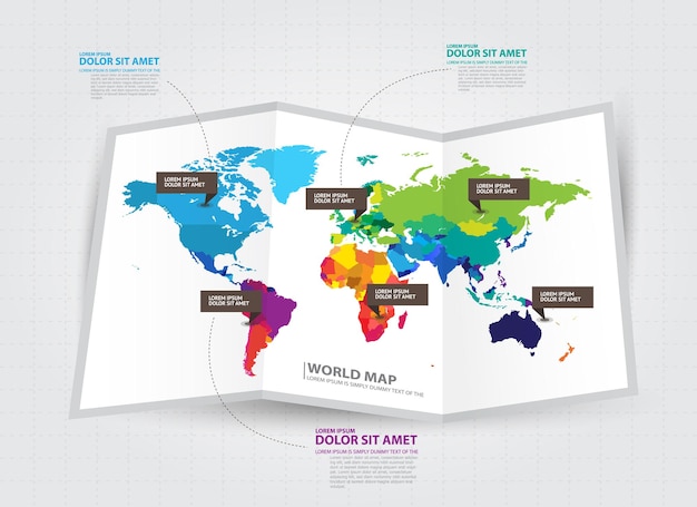 Vector wereldkaart met geselecteerde landen infographic ontwerpsjabloon