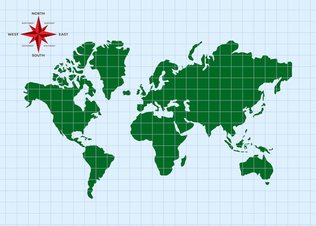 Wereldkaart met hoofdlijnen en richtingen vector