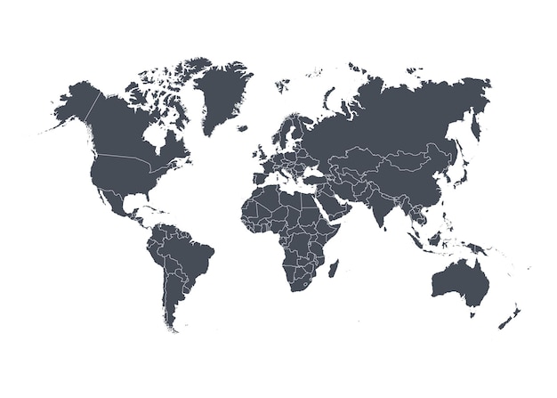Wereldkaart met landen geïsoleerd op een witte achtergrond Vectorillustratie