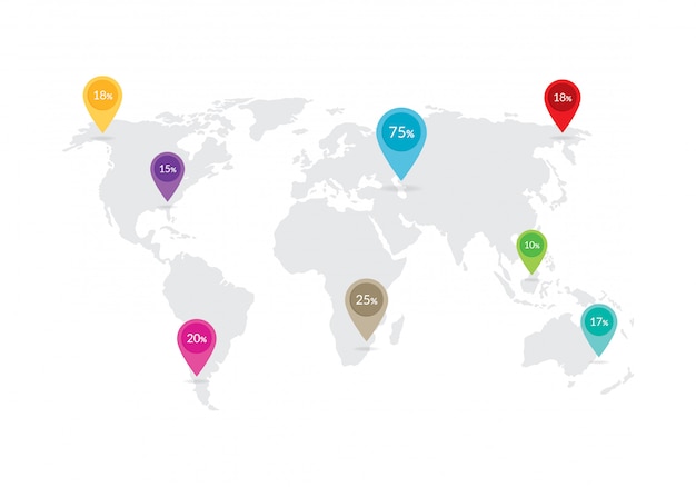 Wereldkaart met locatiesymbolen