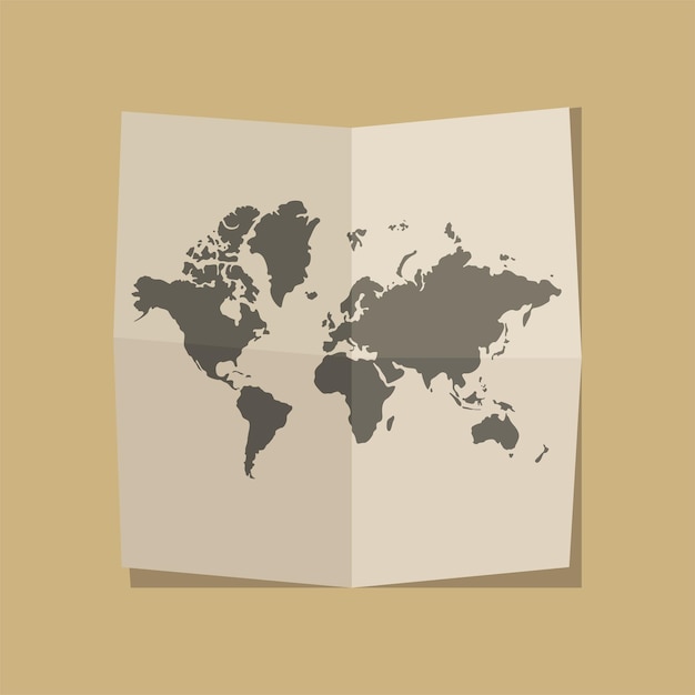 Wereldkaart op verfrommeld vintage papier. Vector illustratie.