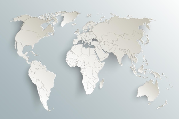 Wereldkaart papier Politieke kaart van de wereld op een grijze achtergrond