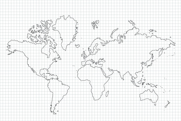 Wereldkaart papier politieke kaart van de wereld op een grijze achtergrond