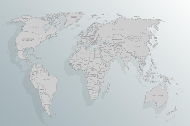 Wereldkaart papier Politieke kaart van de wereld op een grijze achtergrond