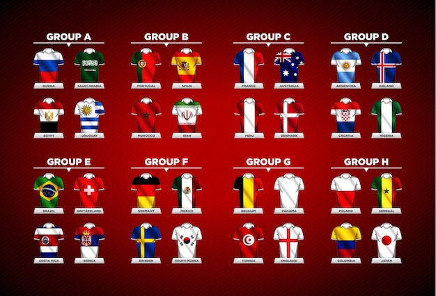 Vector wereldkampioenschap voetbal 2018 groepen.