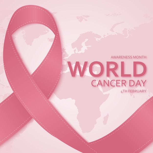 Wereldkankerdag platte ontwerp achtergrond met lint illustratie