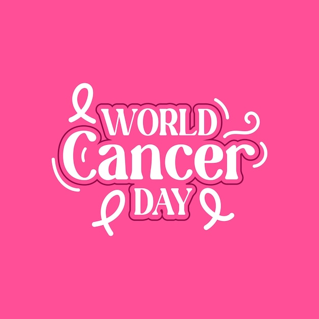 Wereldkankerdag vectorillustratie met belettering en lintconcept voor kankerbewustzijnsposter