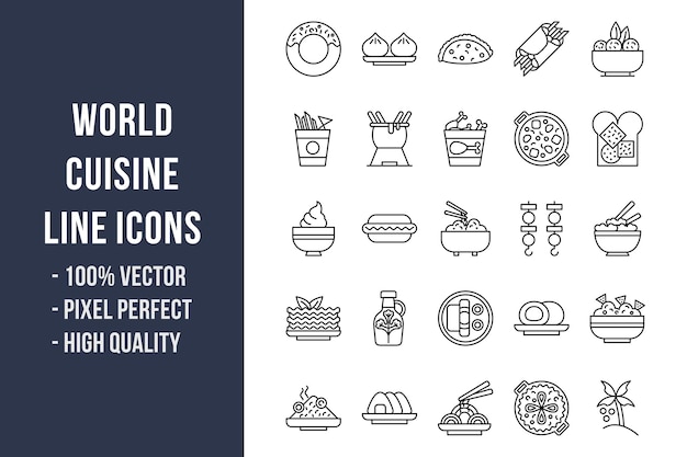 Wereldkeuken Lijn Pictogrammen