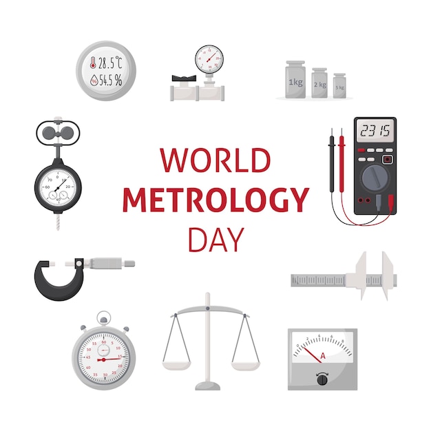 Wereldmetrologie Dag 20 mei Banner met meetinstrumenten sjabloon voor achtergrond