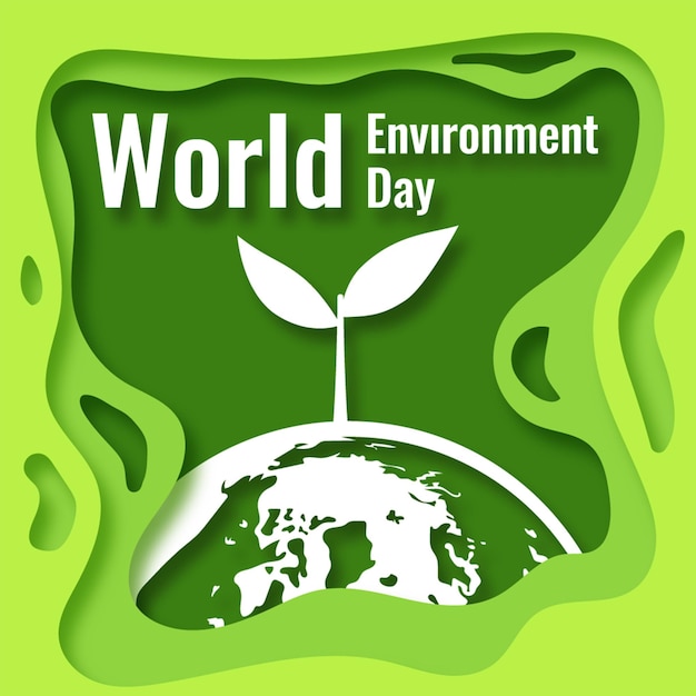 Wereldmilieudag groene poster 3D-papier gesneden stijl