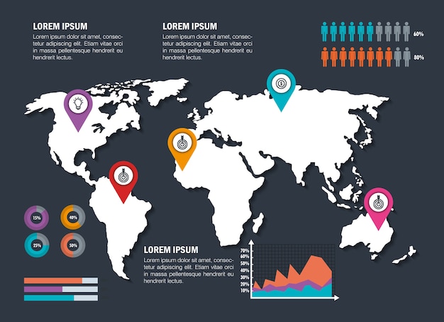 wereldplaneet met zakelijke infographic sjabloon pictogrammen