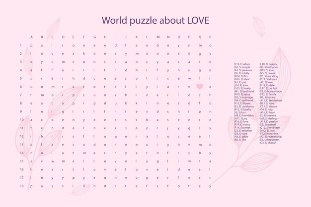 Wereldpuzzel kruiswoordraadsel over liefde iq speltest in het Engels