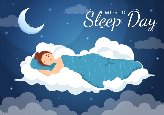 Wereldslaapdag op 17 maart Illustratie met slapen en planeet aarde in hemelachtergrondsjablonen