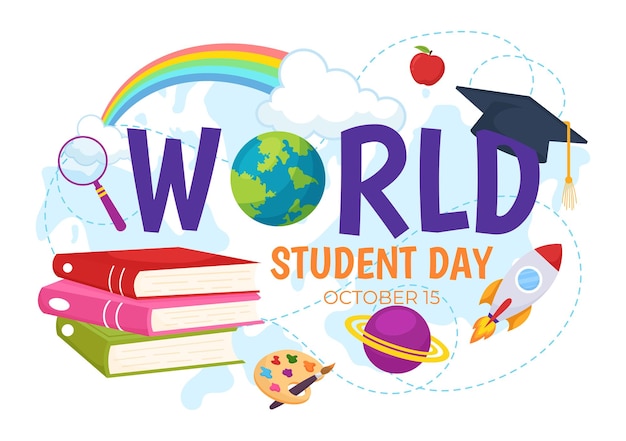 Wereldstudentendag vectorillustratie op 15 oktober met Student Book Globe en meer voor poster