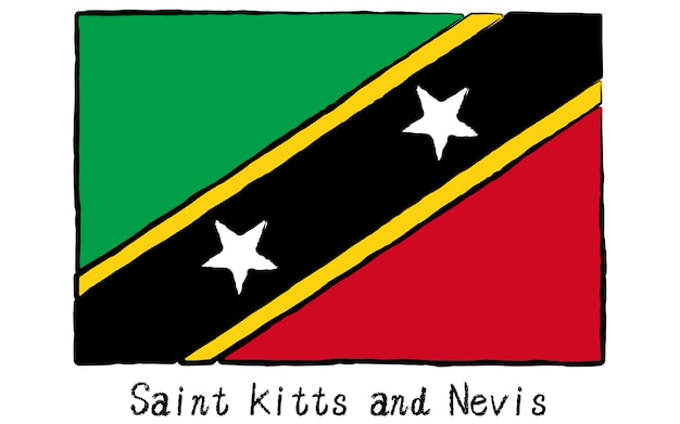 Wereldvlag van St. Kitts en Nevis in analoge handgetekende stijl