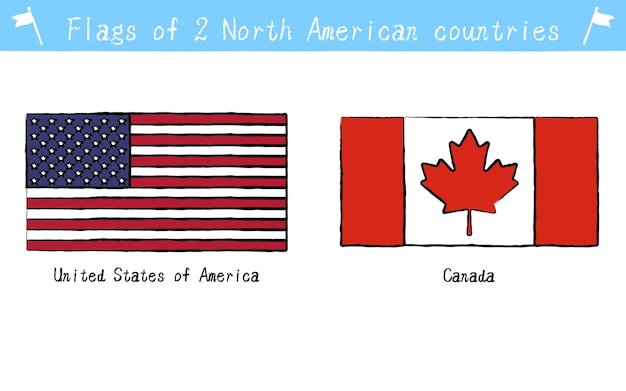 Wereldvlaggen van twee Noord-Amerikaanse landen in handgeschilderde stijl