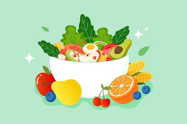 Wereldvoedseldag, een bos gezond voedselfruit met groentebladeren, appels, bananen, sinaasappels, peren