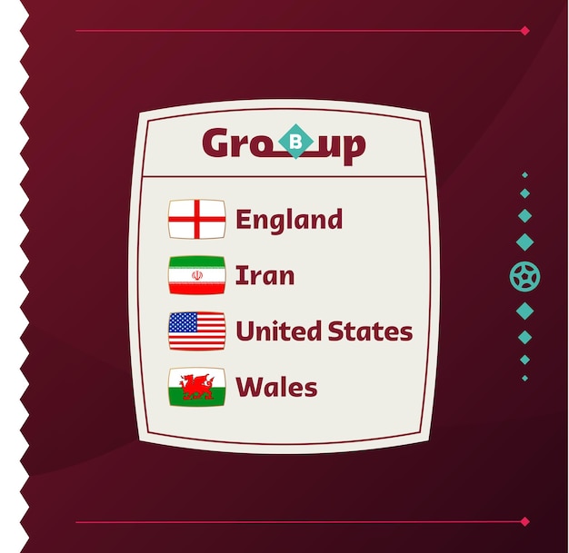 Wereldvoetbal 2022 groep b vlaggen van de landen die deelnemen aan het wereldkampioenschap 2022 vectorillustratie