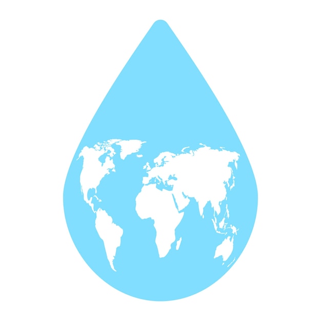 Wereldwaterdag Blauwe druppel en wereldkaart Bespaar waterconcept Bescherming planeet aarde Red planeet