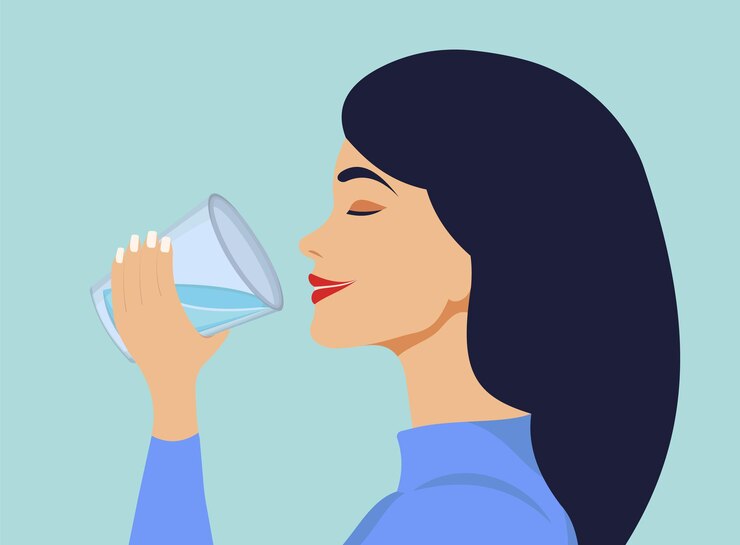Vector wereldwaterdag het meisje drinkt water vlakke vectorillustratie