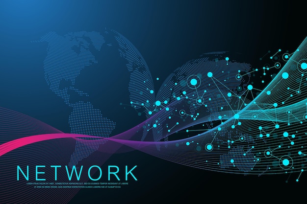 Wereldwijde netwerkverbinding concept Sociale netwerkcommunicatie in het wereldwijde bedrijfsleven Big data visualisatie Internettechnologie Vector illustratie