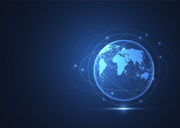 Wereldwijde netwerkverbinding Wereldkaart punt en lijn samenstelling concept van wereldwijde business vectorillustratie