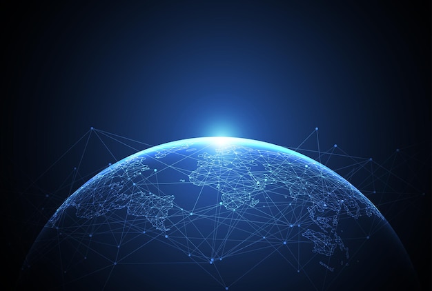 Wereldwijde netwerkverbinding Wereldkaart punt- en lijncompositie concept van wereldwijd zakendoen