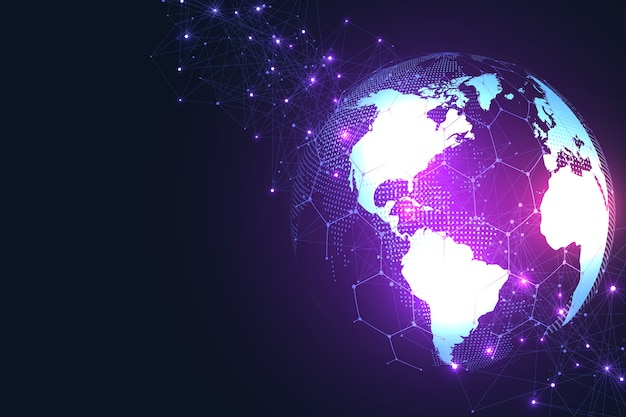 Wereldwijde netwerkverbinding Wereldkaartpunt en lijnsamenstelling van wereldwijde zaken.